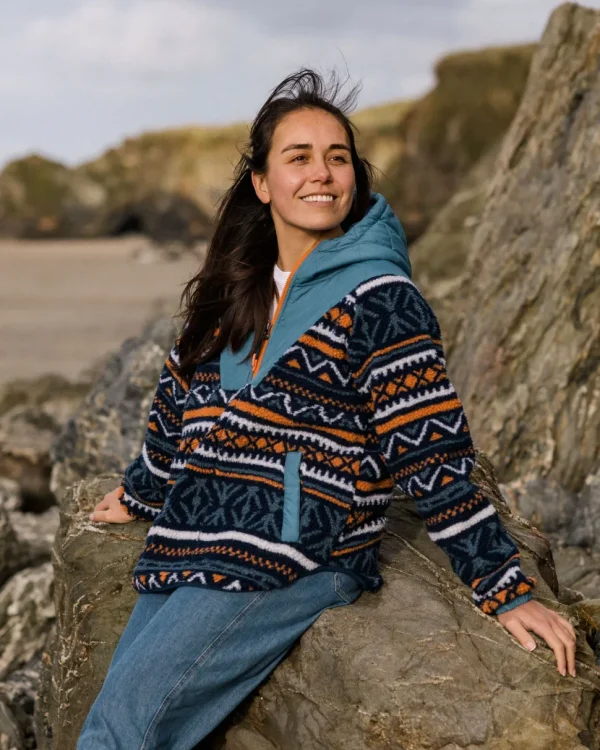 Flash Sale Passenger Beaumont Recycled Sherpa Hooded Fleece Homespun Stripe Navy