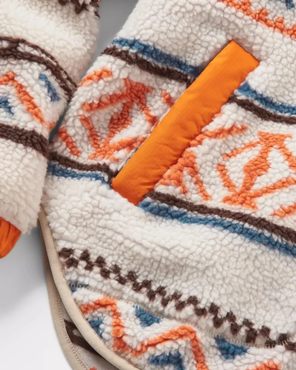 New Passenger Beaumont Recycled Sherpa Hooded Fleece Homespun Stripe Sunrise Orange