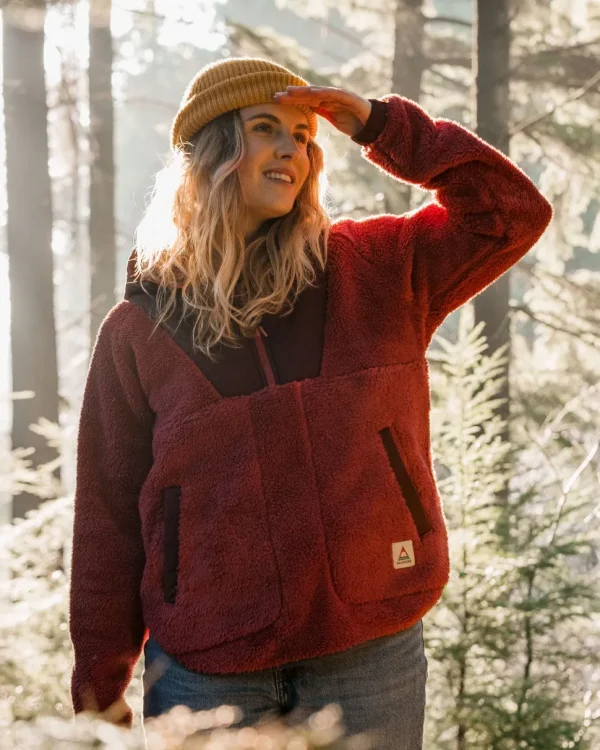 Clearance Passenger Beaumont Recycled Sherpa Hooded Fleece Earth Red
