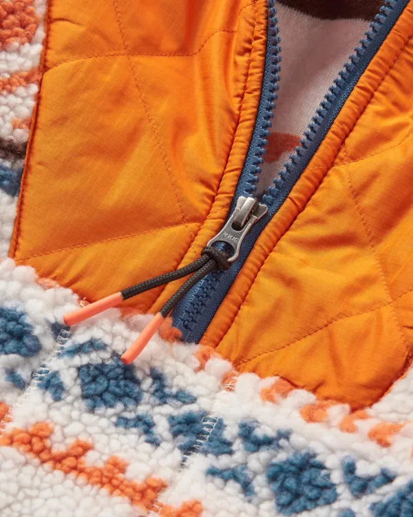 New Passenger Beaumont Recycled Sherpa Hooded Fleece Homespun Stripe Sunrise Orange