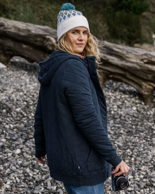 Discount Passenger Clementine Recycled Quilted Popper Up Hoodie Deep Navy