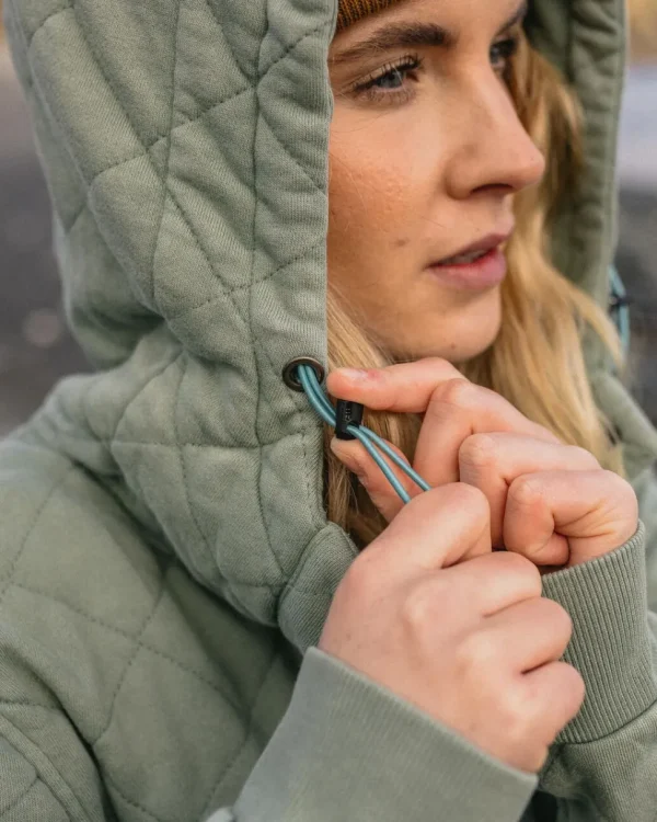 New Passenger Clementine Recycled Quilted Popper Up Hoodie Pistachio