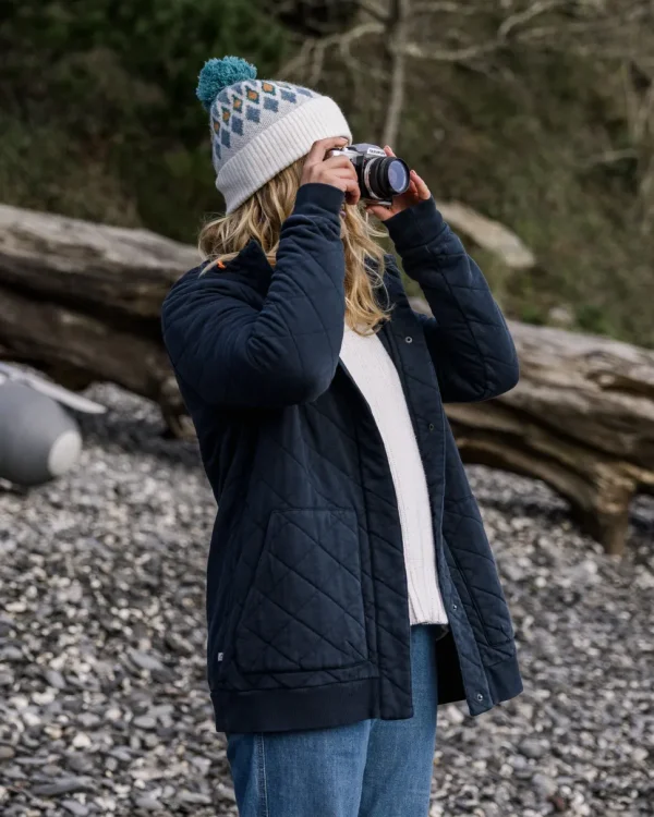 Discount Passenger Clementine Recycled Quilted Popper Up Hoodie Deep Navy