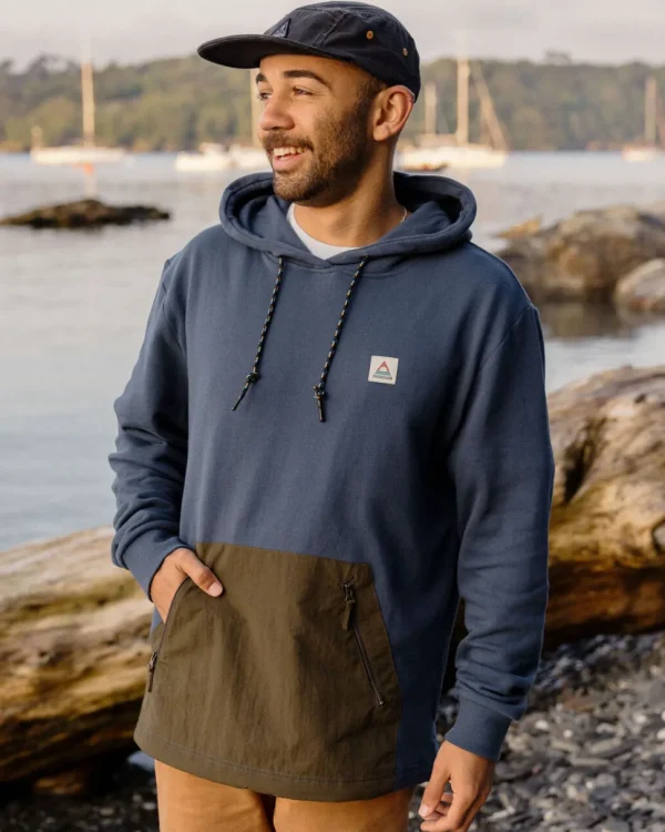Outlet Passenger Cliff Recycled Cotton Hoodie Dark Denim