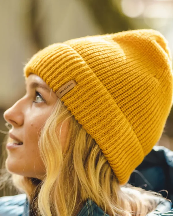 Sale Floris van Bommel Compass Recycled Acrylic Beanie Mustard Yellow