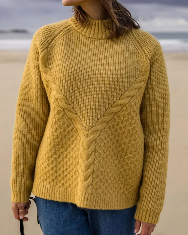 Hot Passenger Cozy Cable Recycled Knitted Jumper Mustard Gold