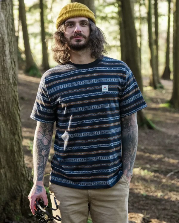 Store Floris van Bommel Crackle Organic Relaxed Fit T-Shirt Midnight Fairisle Stripe