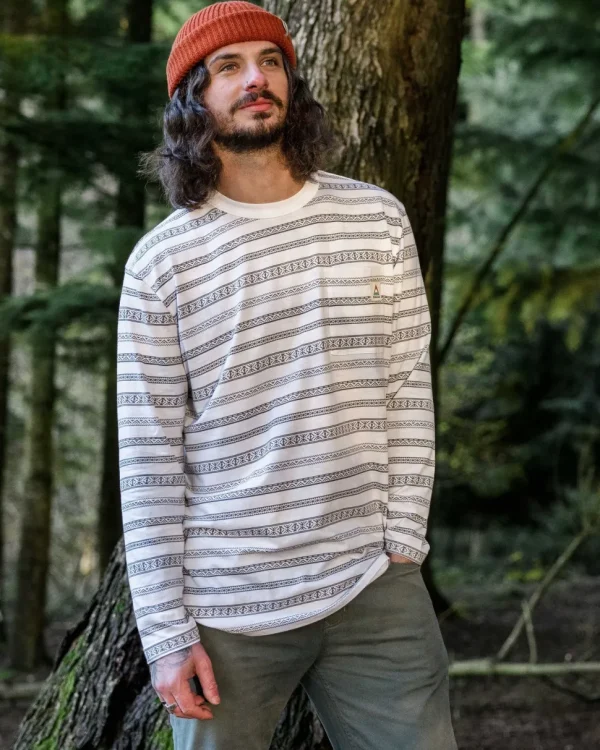 Fashion Passenger Crackle Organic Relaxed Fit LS T-Shirt White Fairisle Stripe