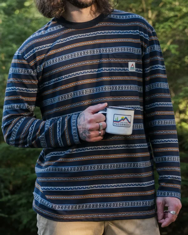 Online Passenger Crackle Organic Relaxed Fit LS T-Shirt Midnight Fairisle