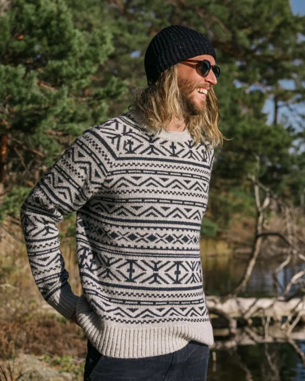 Cheap Passenger Cutback Fairisle Knitted Jumper Grey Marl