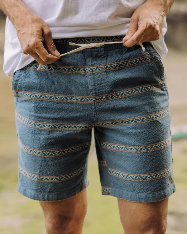 Fashion Floris van Bommel Drifter Organic Cotton Jacquard Short Mediterranean Geo Stripe