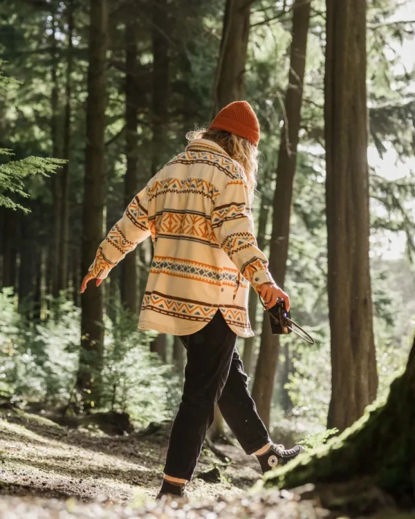 Best Sale Passenger East Recycled Polar Oversized Shirt Homespun Stripe Sunrise Orange
