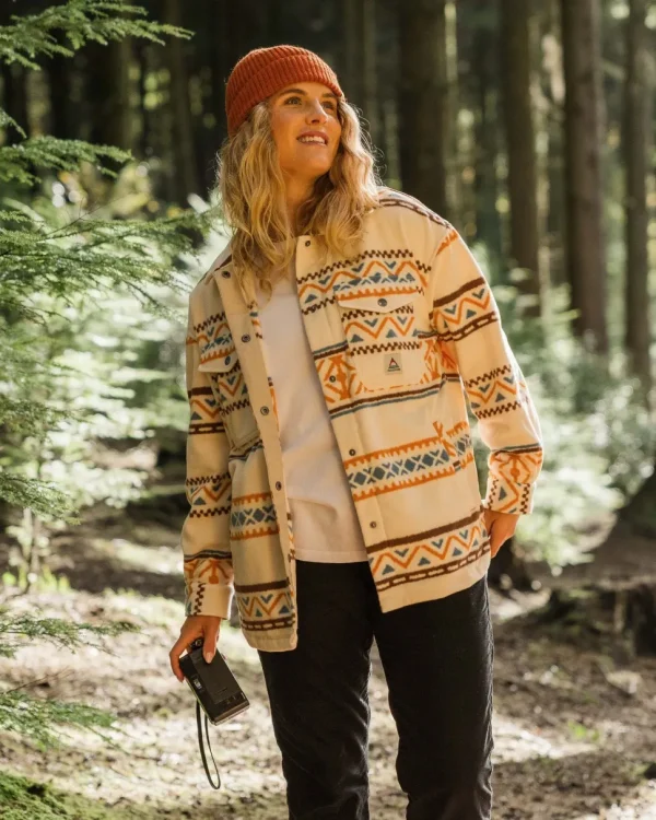 Best Sale Passenger East Recycled Polar Oversized Shirt Homespun Stripe Sunrise Orange