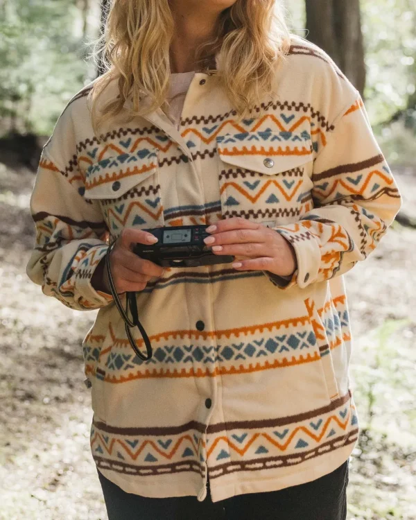 Best Sale Passenger East Recycled Polar Oversized Shirt Homespun Stripe Sunrise Orange