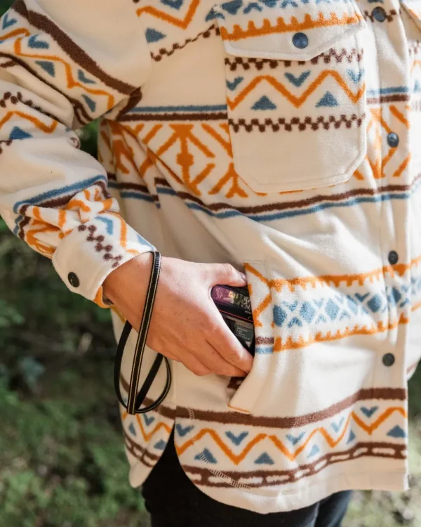 Best Sale Passenger East Recycled Polar Oversized Shirt Homespun Stripe Sunrise Orange