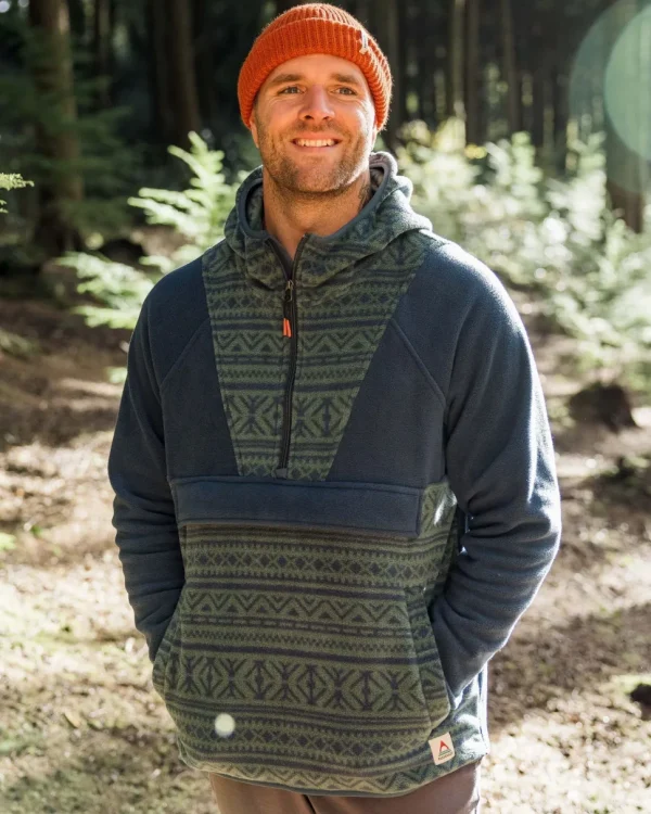 Online Passenger Edge Hooded 1/2 Zip Polar Fleece Nordic Geo Deep Ocean