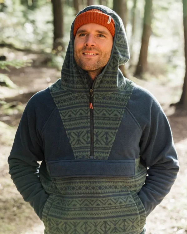 Online Passenger Edge Hooded 1/2 Zip Polar Fleece Nordic Geo Deep Ocean