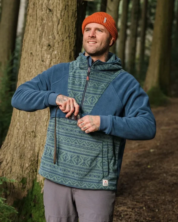 Online Passenger Edge Hooded 1/2 Zip Polar Fleece Nordic Geo Deep Ocean