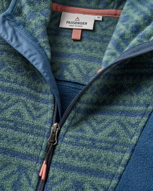 Online Passenger Edge Hooded 1/2 Zip Polar Fleece Nordic Geo Deep Ocean