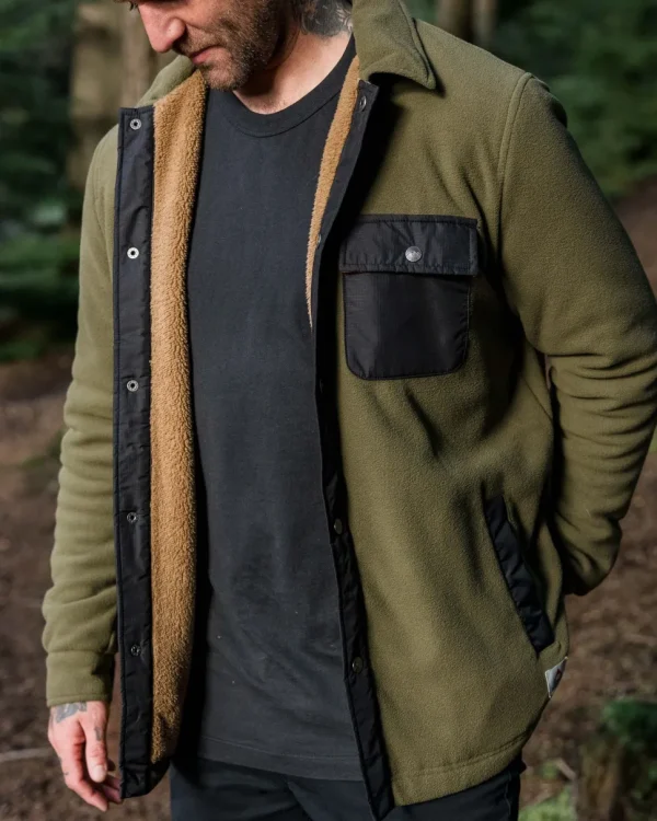 Cheap Passenger Firelight Sherpa Lined Overshirt Khaki