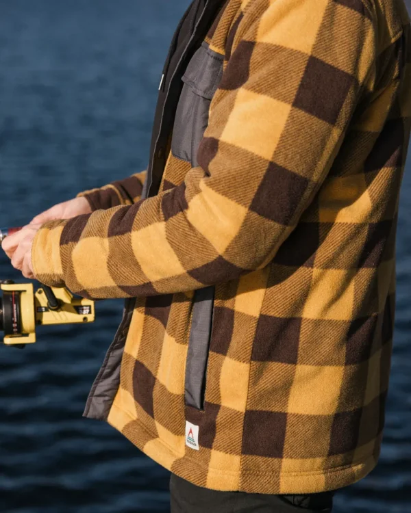 Cheap Passenger Firelight Sherpa Lined Overshirt Golden Brown Check