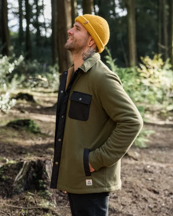 Cheap Passenger Firelight Sherpa Lined Overshirt Khaki