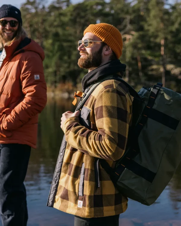 Cheap Passenger Firelight Sherpa Lined Overshirt Golden Brown Check
