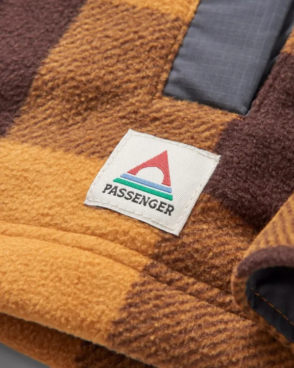 Cheap Passenger Firelight Sherpa Lined Overshirt Golden Brown Check