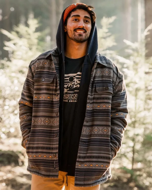 New Passenger Freestyle Sherpa Lined Overshirt Faded Black