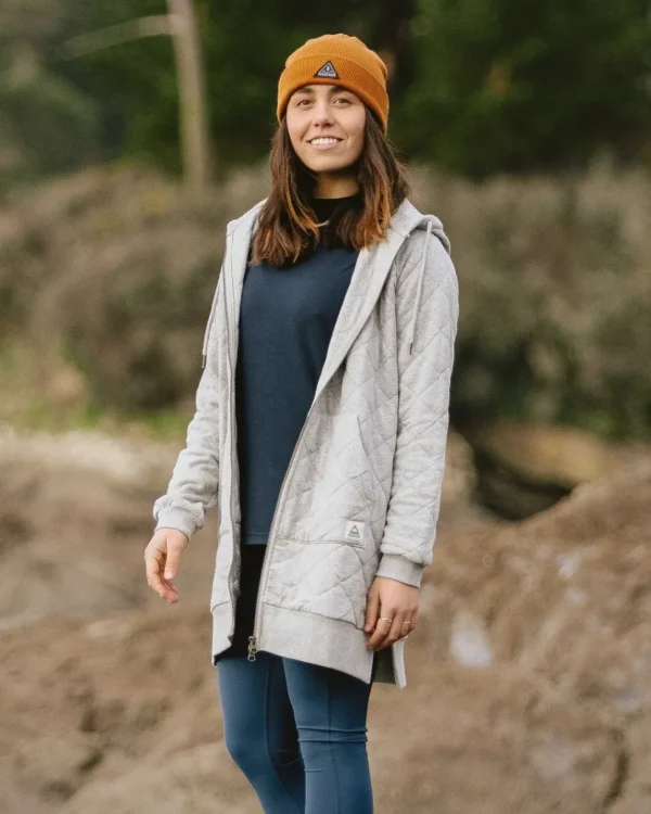 Online Passenger Getaway Recycled Cotton Quilted Full Zip Hoodie Grey Marl