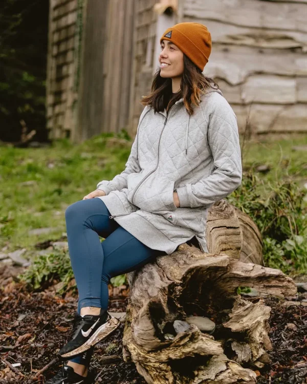 Online Passenger Getaway Recycled Cotton Quilted Full Zip Hoodie Grey Marl