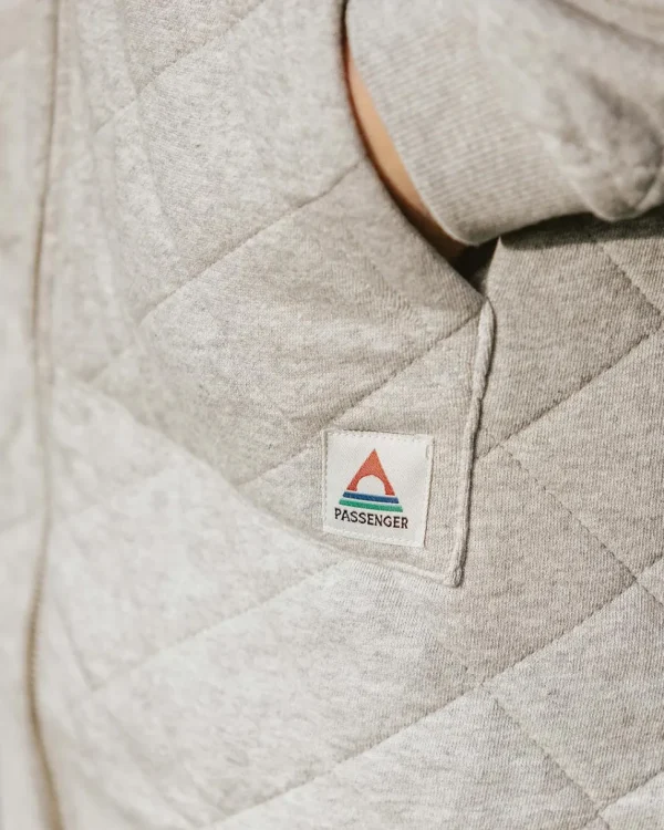 Online Passenger Getaway Recycled Cotton Quilted Full Zip Hoodie Grey Marl