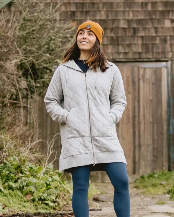 Online Passenger Getaway Recycled Cotton Quilted Full Zip Hoodie Grey Marl
