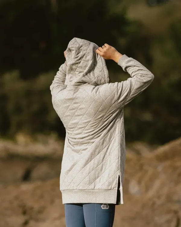 Online Passenger Getaway Recycled Cotton Quilted Full Zip Hoodie Grey Marl