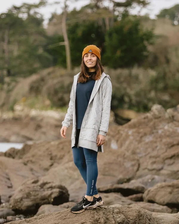 Online Passenger Getaway Recycled Cotton Quilted Full Zip Hoodie Grey Marl