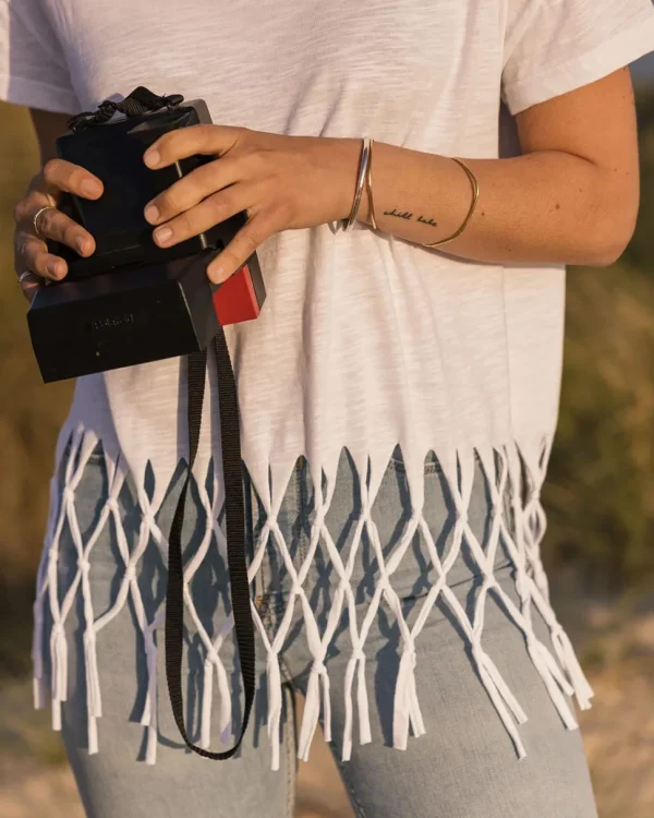 Store Passenger Henna Recycled Cotton Tassel T-Shirt White