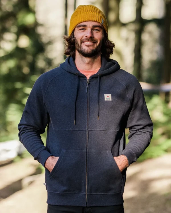 Store Passenger Heritage Full Zip Organic Cotton Hoodie Deep Navy Marl