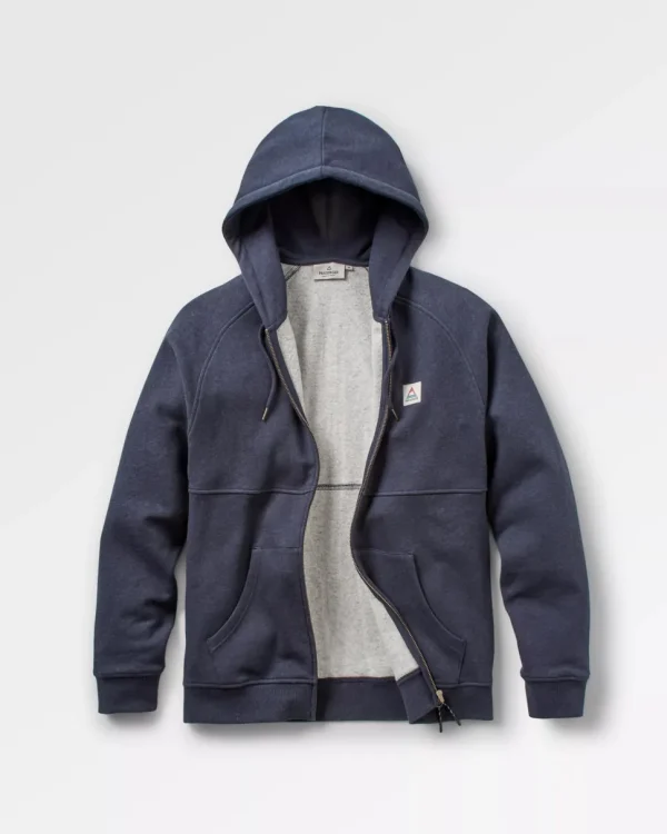 Store Passenger Heritage Full Zip Organic Cotton Hoodie Deep Navy Marl