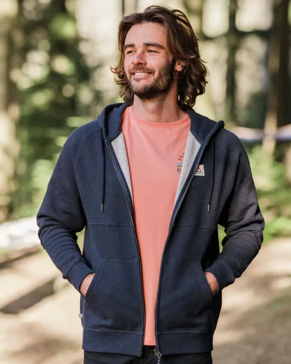 Store Passenger Heritage Full Zip Organic Cotton Hoodie Deep Navy Marl