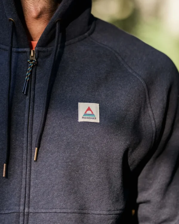 Store Passenger Heritage Full Zip Organic Cotton Hoodie Deep Navy Marl