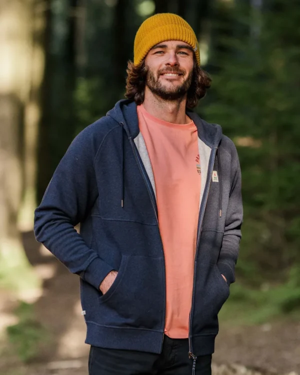 Store Passenger Heritage Full Zip Organic Cotton Hoodie Deep Navy Marl