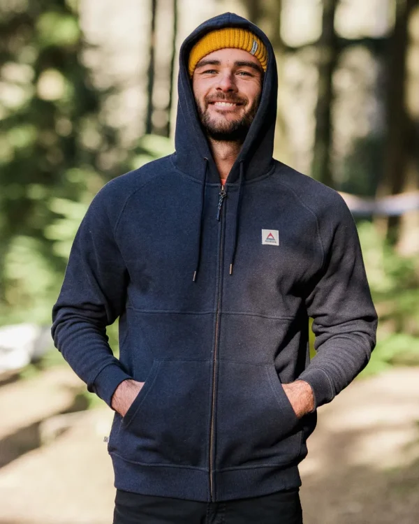 Store Passenger Heritage Full Zip Organic Cotton Hoodie Deep Navy Marl