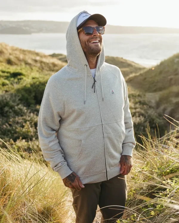 Store Passenger Heritage Full Zip Recycled Cotton Hoodie Grey Marl