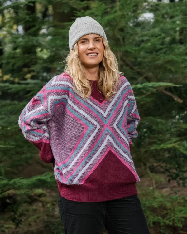 Cheap Passenger Homestead Oversized Recycled Knitted Jumper Wine