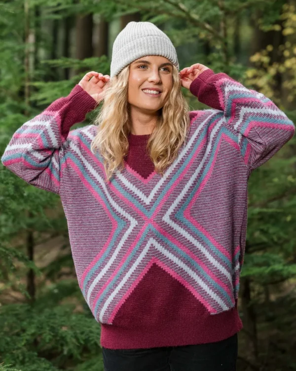 Cheap Passenger Homestead Oversized Recycled Knitted Jumper Wine