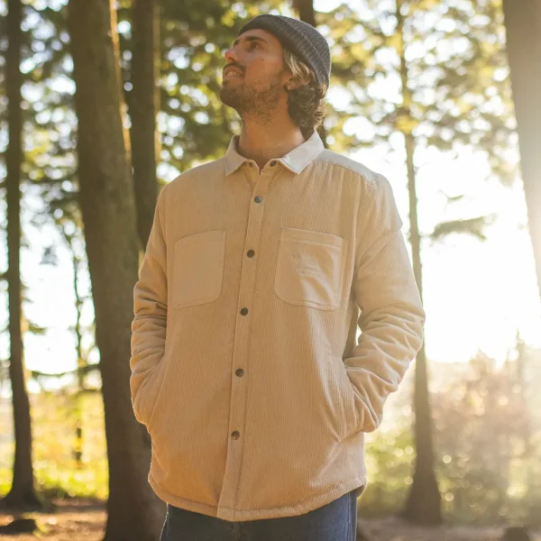 New Passenger Kodiak Sherpa Lined Cord Overshirt Feather Grey