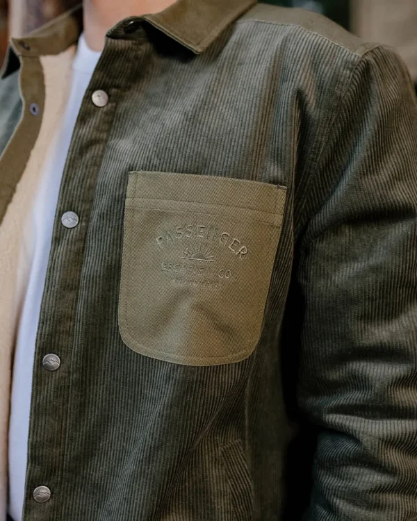 Flash Sale Passenger Kodiak Sherpa Lined Cord Overshirt Dusty Olive