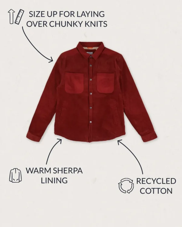 Best Passenger Kodiak Sherpa Lined Cord Overshirt Russet Brown