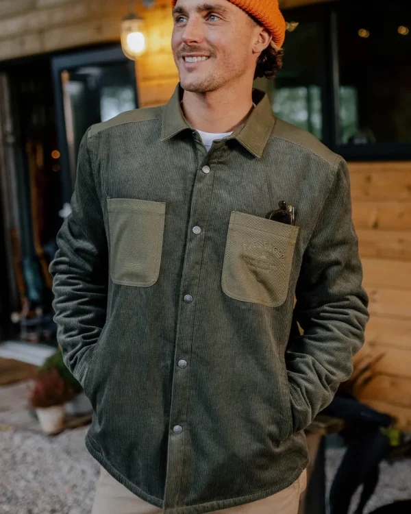 Flash Sale Passenger Kodiak Sherpa Lined Cord Overshirt Dusty Olive