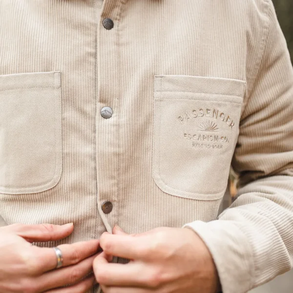 New Passenger Kodiak Sherpa Lined Cord Overshirt Feather Grey